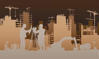 Building construction site with a tower crane and engineer and workers.Vector paper cut style. vector