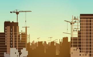 Construction site with a tower crane. Construction of residential buildings.Vector illustration vector