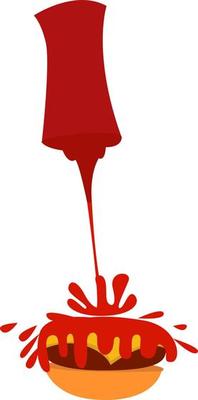 A lot of ketchup, illustration, vector on white background.