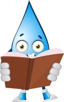 Water drop reading book, illustration, vector on white background.