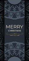 Happy New Year greeting card template in dark blue color with vintage blue pattern vector