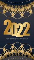 2022 merry christmas and happy new year black color flyer with luxury gold pattern vector