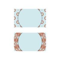 Business card in aquamarine color with mandala coral ornament for your contacts. vector