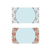 Business card in aquamarine color with mandala coral ornament for your contacts. vector