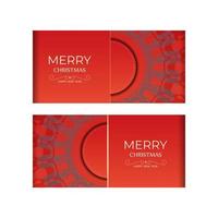 Greeting card Merry Christmas Red color with luxurious burgundy pattern vector