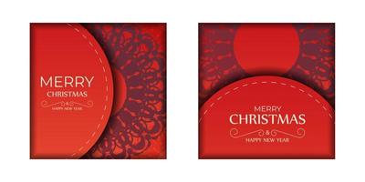 Holiday card Merry Christmas and Happy New Year in Red color with luxury burgundy pattern vector
