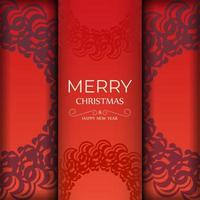 Red Color Merry Christmas Flyer Template with Vintage Burgundy Ornament vector