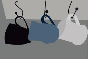 Hanged mugs, illustration, vector on white background.