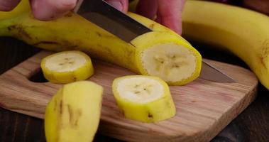 Sliced yellow banana, close up photo