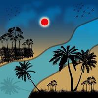 siluetas increíble puesta de sol paisaje vector