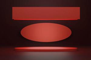 red room scene with empty stand with copy space 3d render photo