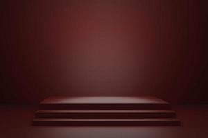 stairs in red dark room with copy space, illuminated stage 3d render photo