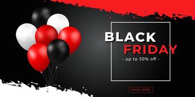 3d vector realistic banner for Black Friday Sale with glossy realistic render balloon template design