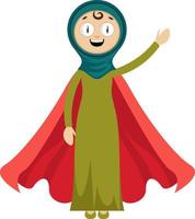 mujer musulmana de dibujos animados con capa roja vector