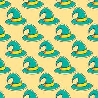 Wizard magic hat, seamless pattern on yellow background. vector
