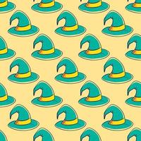 Wizard magic hat, seamless pattern on yellow background. vector