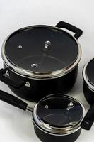 Set of aluminum cookware on kitchen counter, metal cookware, mexico latin america photo