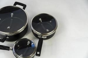 Set of aluminum cookware on kitchen counter, metal cookware, mexico latin america photo