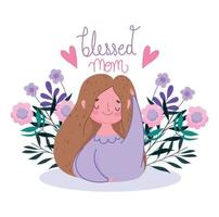 feliz día de la madre, personaje de mujer tarjeta de diseño de estilo de flores de mamá bendecida vector