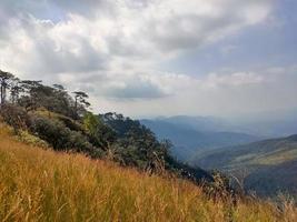 Mountain valley during sunrise. Natural summer landscape photo