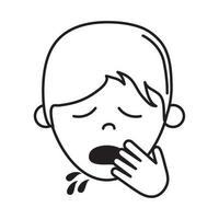 virus covid 19 pandemic boy coughing cover mouth line style icon vector