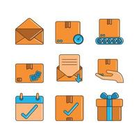 delivery cargo shipping distribution logistic icons set line and fill vector