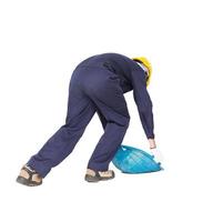 Young worker hold Hod or clam-shell shaped basket photo