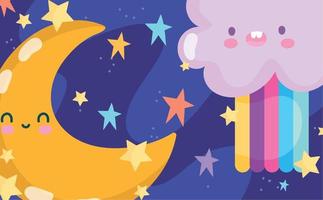 weather cute rainbow cloud moon colored stars decoration vector