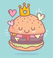 burger with crown character menu restaurant cartoon food cute vector