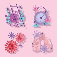 covid 19 virus in lungs ladder and clock vector design