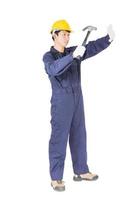 Handyman in uniform with his hammer photo