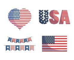 diseño de vector de banderín y corazón de bandera del día de la independencia de estados unidos