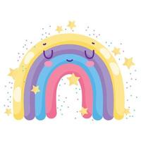 weather cute rainbow with stars and vibrant color decoration vector