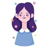 cute woman young profile character avatar in cartoon vector