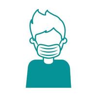 covid 19 coronavirus, man with medical mask, prevention outbreak disease pandemic line design icon vector