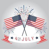 Usa independence day flags fireworks and ribbon vector design