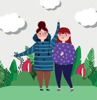 mujeres jóvenes juntos suéter ropa carácter ocio vector
