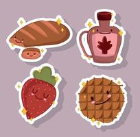 breakfast food fresh cartoon cute bread strawberry syrup bottle and cookie vector