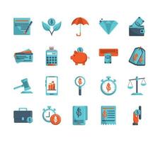 money business financial trade commerce icons set color tone and fill vector