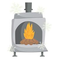 winter traditional wood burning stove heater with snowflakes vector