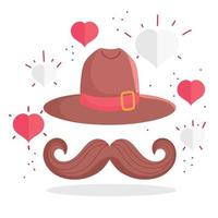 sombrero canadiense con bigote y corazones de feliz día de canadá diseño vectorial vector