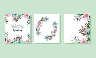 wedding floral invitation, flower leaves watercolor template card