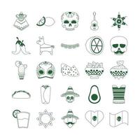 cinco de mayo mexican celebration festive party national icons set line style icon vector