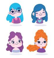 cute girls portrait cartoon character vector