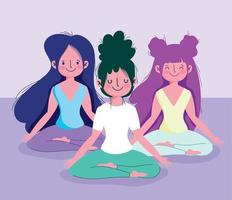 mujeres jóvenes practicando yoga lotus pose actividad deporte ejercicio en casa