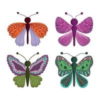 set of butterflies insect decorative wings cartoon vector