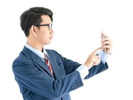 Business man holding smartphone photo