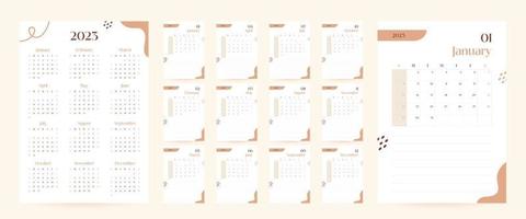 Monthly wall calendar 2023 template in trendy minimalist Style, cover concept, week starts on sunday, 2023 minimal calendar planner design for printing template in beige vector