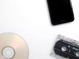 evolution of music storage on white background photo