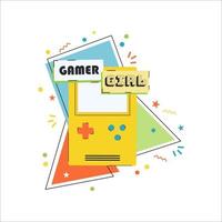 Retro poster in the style of 1990s. Vector portable game with titile gamer girl